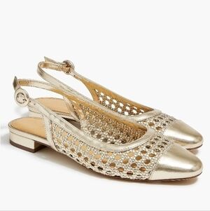 J. Crew Gold Slingback Woven Leather Flats Size 8